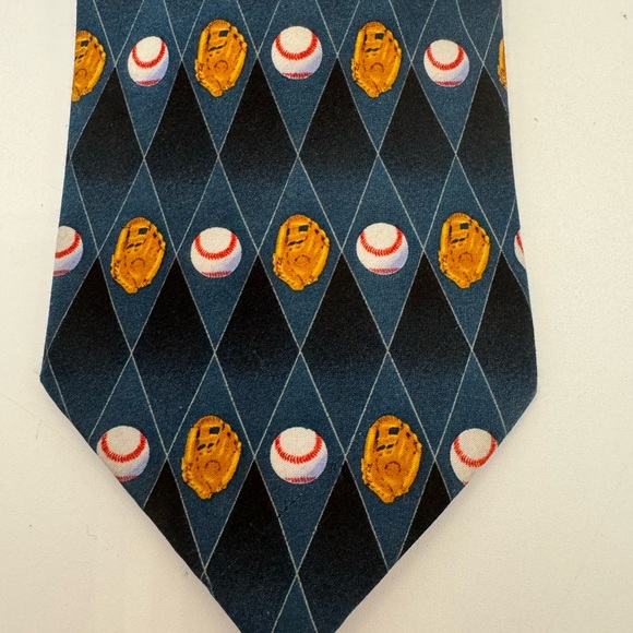 PARQUET Men's Baseball & Mitt Novelty Tie Diamond‎ Pattern 100% Polyester 60” - Picture 2 of 10
